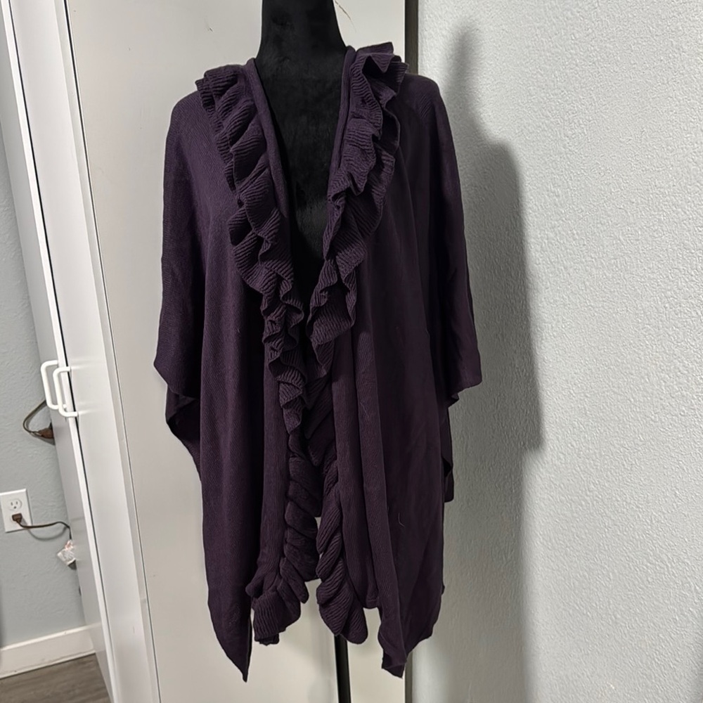 Elegant Ruffled Plum Poncho